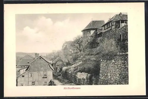 AK Nordhausen, Fachwerkhäuser, Stadtmauer