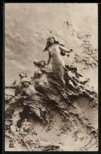 Künstler-AK Domenico Mastroianni: Frauen reiten auf einer hohen Welle