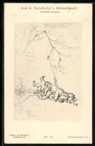 Künstler-AK Domenico Mastroianni: Drei Jungen sind beim Spiel mit einem Drachen umgefallen