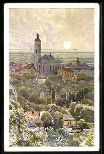 Künstler-AK Kuttenberg / Kutna Hora, Pohled s I. ochozu dómu svatobarborského