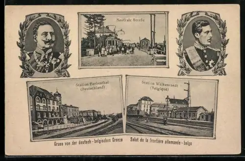 AK Welkenraedt, Station Welkenraedt an der deutsch-belgischen Grenze, Station Herbesthal auf dt. Seite