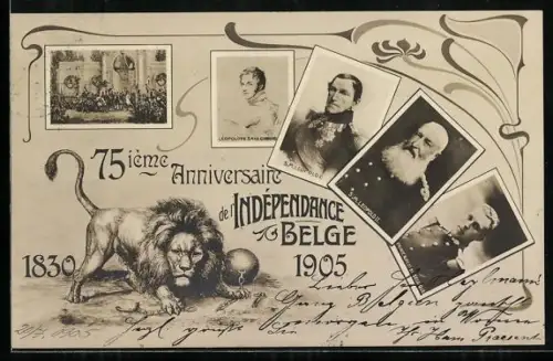 AK 75ième Anniversaire de l`Independance Belge 1830-1905