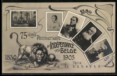 AK 75ième Anniversaire de l`Independance Belge 1830-1905