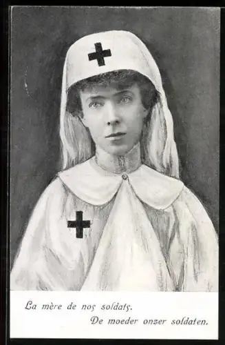 AK De moeder onzer soldaten, Königin von Belgien als Rotkreuz-Schwester