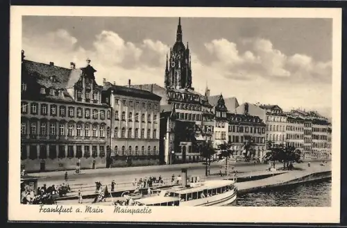AK Frankfurt a. Main, Altstadt-Mainpartie, Panorama mit Dampfer