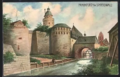 Künstler-AK Frankfurt a. M., Schneidwall, Stadtmauer, Turm, Tor
