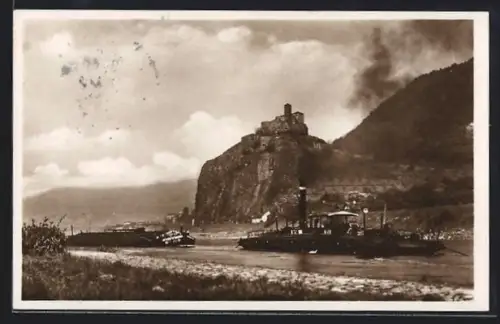 AK Aussig /Elbtal, Burg Schreckenstein, Dampfschiffe