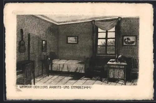 Künstler-AK Weimar / Thüringen, Schillers Arbeits- und Sterbezimmer