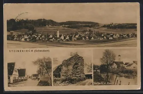 AK Steinekirch / Zusmarshausen, Strassenpartie, Ruine Wolfsberg, Partie a. d. Zusam