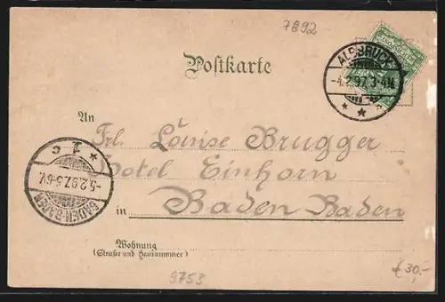 Lithographie Tiefenstein / Albbruck, Gasthof zur Post, Landschaftspanoram