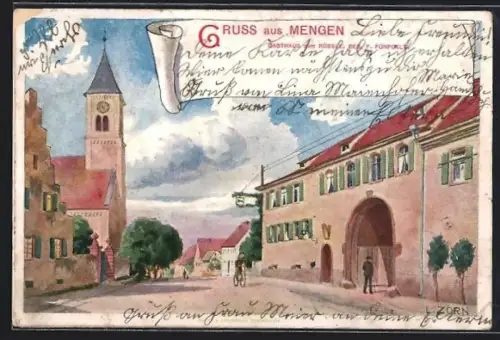 Künstler-AK Ludwig Zorn: Mengen / Breisgau, Gasthaus zum Rössle von F. Fünfgelt