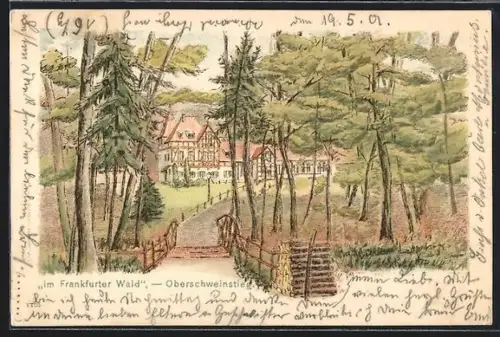 Lithographie Frankfurt-Sachsenhausen, Gasthof Oberschweinstiege