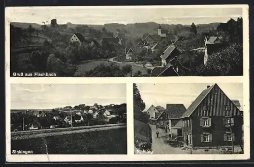 AK Fischbach / Villingen, Geschäftshaus Flaig, Totalansicht, Sinkingen