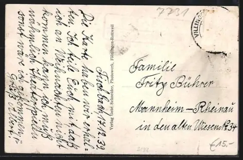 AK Fischbach / Villingen, Geschäftshaus Flaig, Totalansicht, Sinkingen