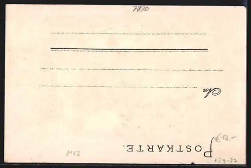 Passepartout-Lithographie Villingen / Baden, Waldhotel, geprägtes Wappen in der Mauer