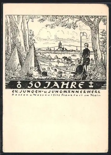 Künstler-AK Frankfurt am Main, 50 Jahre Jubiläum Ev. Jungen- u. Jungmännerwerk Hessen - Nassau
