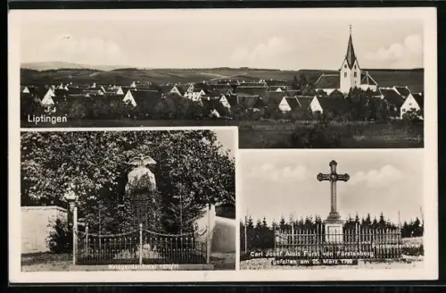 AK Liptingen, Teilansicht mit Kirche, Kriegerdenkmal 1870-71, Fürstendenkmal Carl Josef Alois Fürst von Fürstenberg