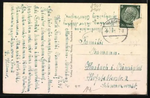 AK Markt Mering, Rathaus mit Kriegerdenkmal