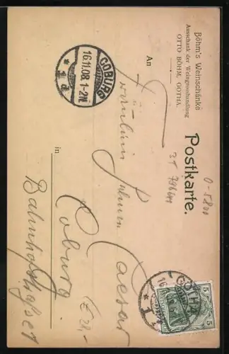 Lithographie Gotha, Weingasthaus Böhm, Innenansicht, Passepartout