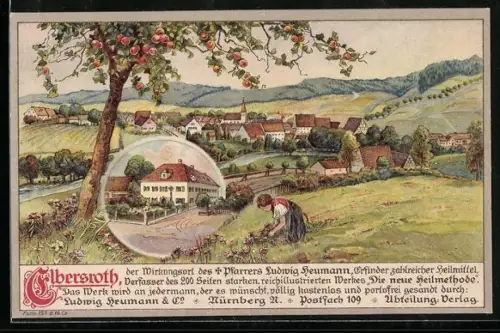 Lithographie Elbersroth, Ortsansicht, Wirkungsort Pfarrer Ludwig Neumann, Heilmittelhaus