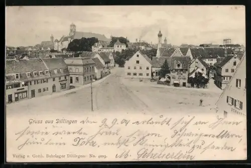 AK Dillingen / Donau, Strassenblick auf Marktplatz und Kirche
