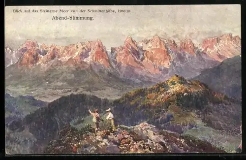 Künstler-AK Edward Theodore Compton: Zwei Männer auf der Schmittenhöhe blicken auf das steinerne Meer