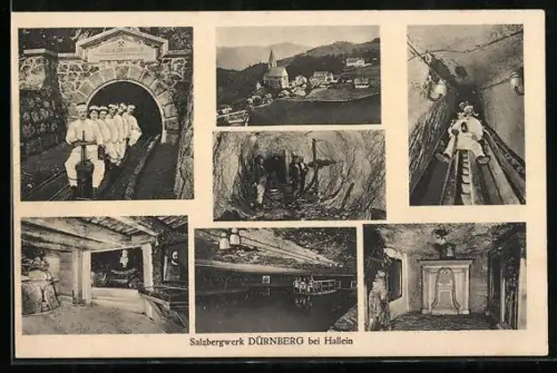 AK Dürnberg bei Hallein, Salzbergwerk, Stollen, Grubenbahn, unterirdische Anlagen