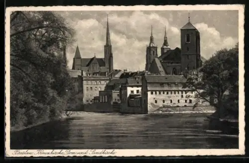AK Breslau, Kreuzkirche, Dom & Sandkirche