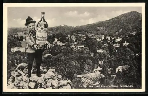 AK Bad Gleichenberg, Totalansicht, Junge mit Mineralwasser