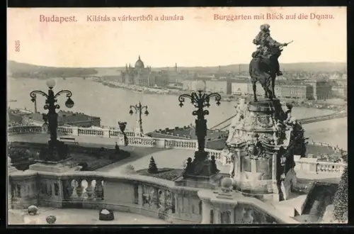 AK Budapest, Burggarten mit Donaublick