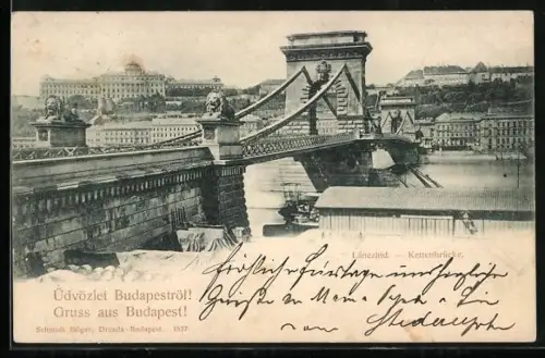 AK Budapest, Blick auf die Kettenbrücke