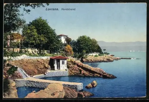 AK Lovrana, Nordstrand mit Badeanstalt