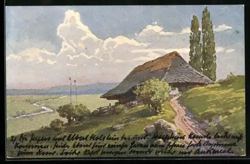 Künstler-AK Fritz Reiss: Landschaft mit Wohnhaus