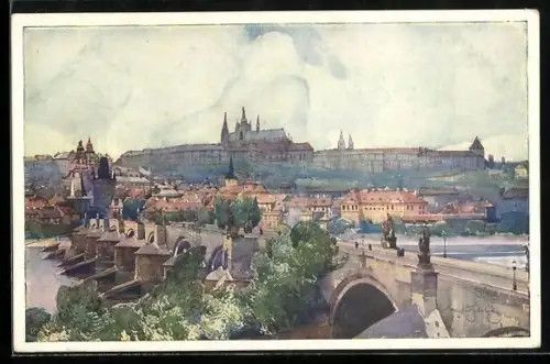 Künstler-AK Jaroslav Setelik: Prag, Celek Hradcan a Malé Strany / le chateau et la Malá Strana