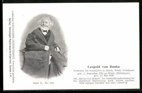 AK Leopold von Ranke, Wirklicher Geheimrat, Professor der Geschichte in Berlin, geb. 21.12.1795, gest. 23.5.1886