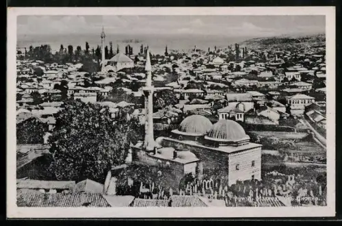 AK Skopje, Totalansicht mit Minaretten aus der Vogelschau