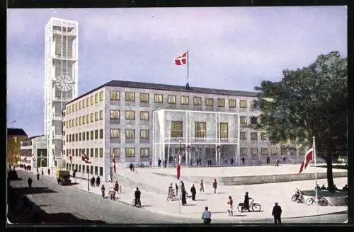 AK Aarhus, Raadhus, Strassenleben am Rathaus