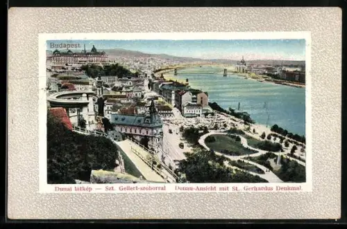 AK Budapest, Donau-Ansicht mit St. Gerhardus Denkmal