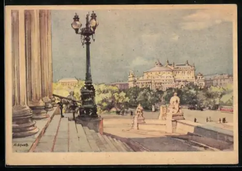 Künstler-AK Karl Schwetz: Wien, Blick auf das Burgtheater