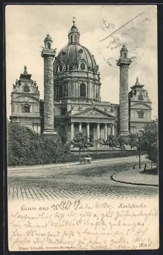 AK Wien, Karlskirche mit Strassenpartie