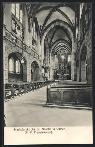 AK Villach, Stadtpfarrkirche St. Nikolai P. P. Franziskaner, Innenansicht