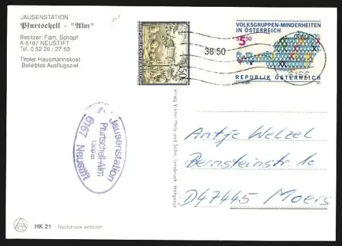 AK Neustift /Stubai, Gasthaus Pfurtschell-Alm Fam. Schöpf