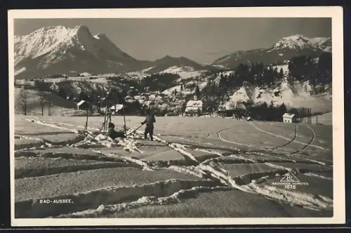 AK Bad-Aussee, Teilansicht mit Bergen im Schnee