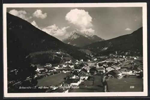 AK Scharnitz i. T., Teilansicht mit dem Hohen Gleirsch