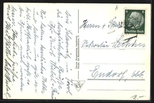 AK Scharnitz i. T., Teilansicht mit dem Hohen Gleirsch