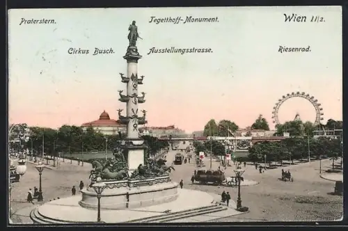 AK Wien, Praterstern, Tegetthoff-Monument und Riesenrad