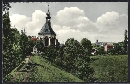 AK Retzbach, Blick vom Grünen Tal auf die Wallfahrtskirche und die Pfarrkirche