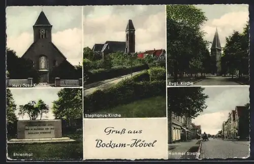 AK Bockum-Hövel, Herz Jesu-Kirche, Stephanus-Kirche, Ehrenmal, Hammer-Strasse, Evangel. Kirche