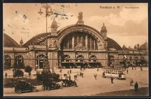 AK Frankfurt a. M., Hauptbahnhof, Strassenbahn, Autos