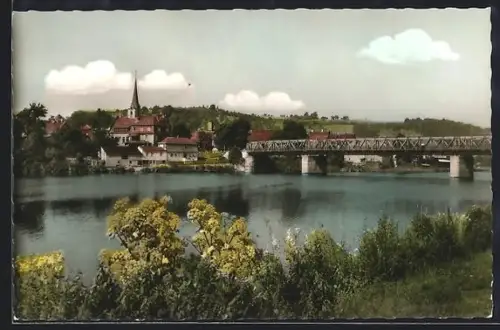 AK Eltmann am Main, Brücke, Kirche, Ortsansicht